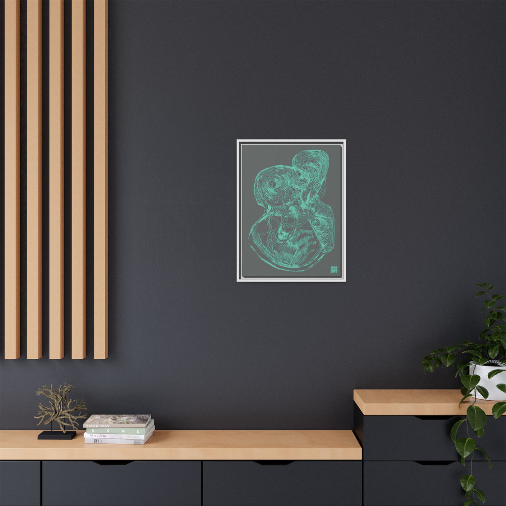 Curiosity (Teal, Dark Gray Background) Matte Canvas, Framed