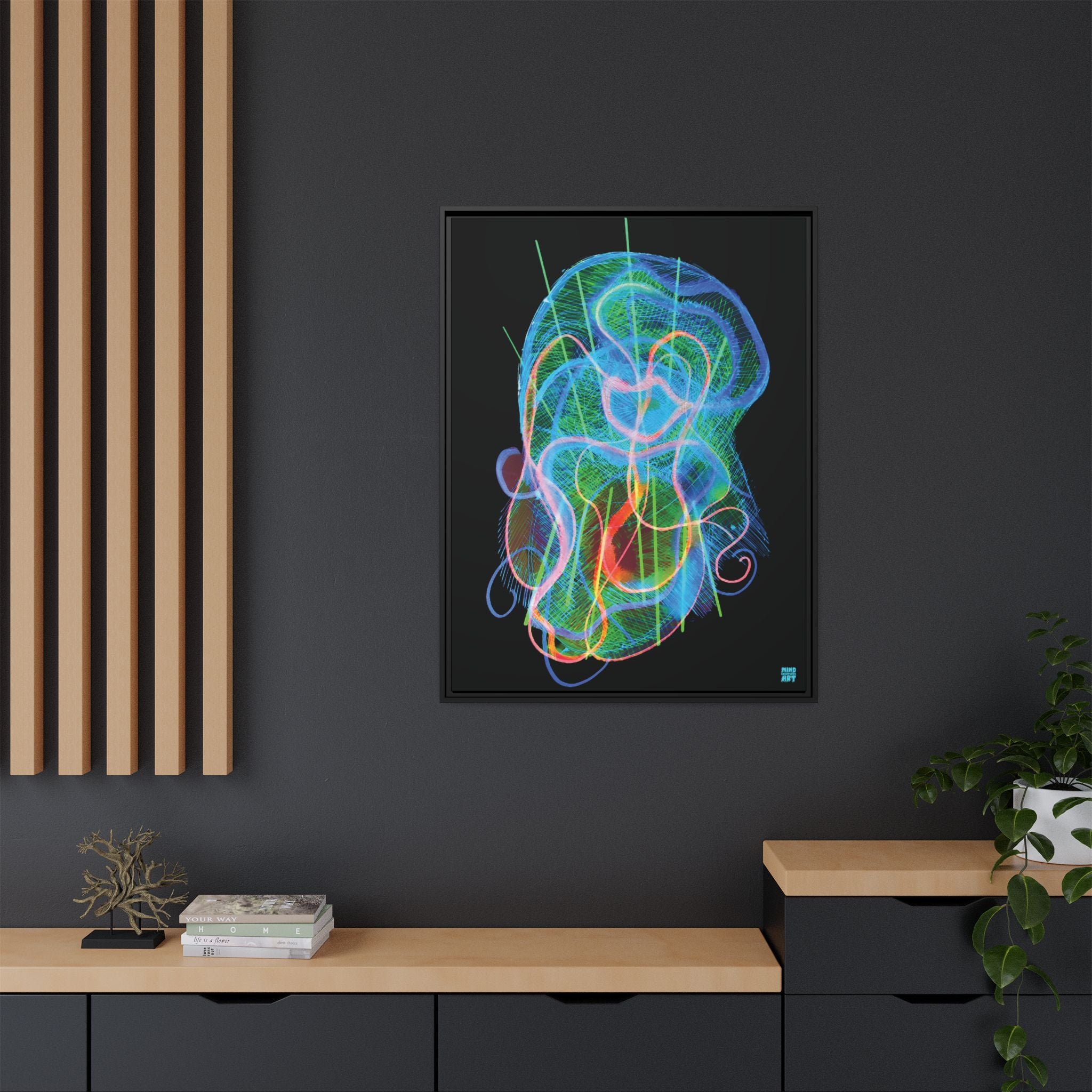 Davy Jones (Electric Blue & Green, Black Background) Matte Canvas, Framed