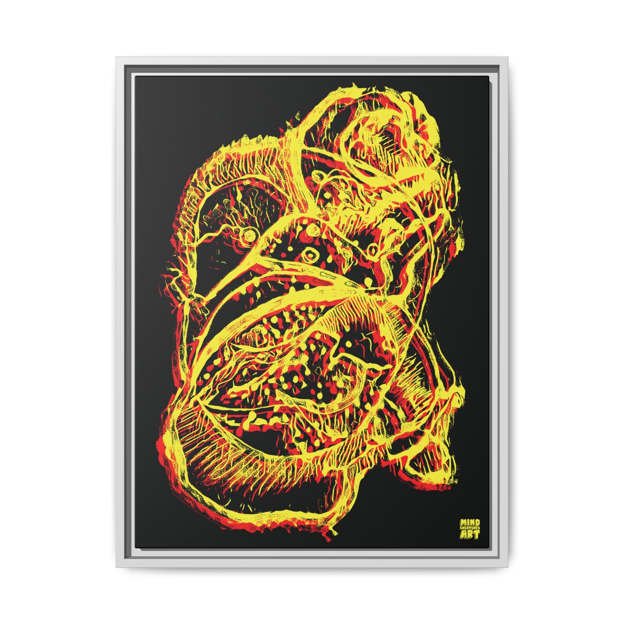 Exploration (Blur, Red & Yellow, Black Background) Matte Canvas, Framed