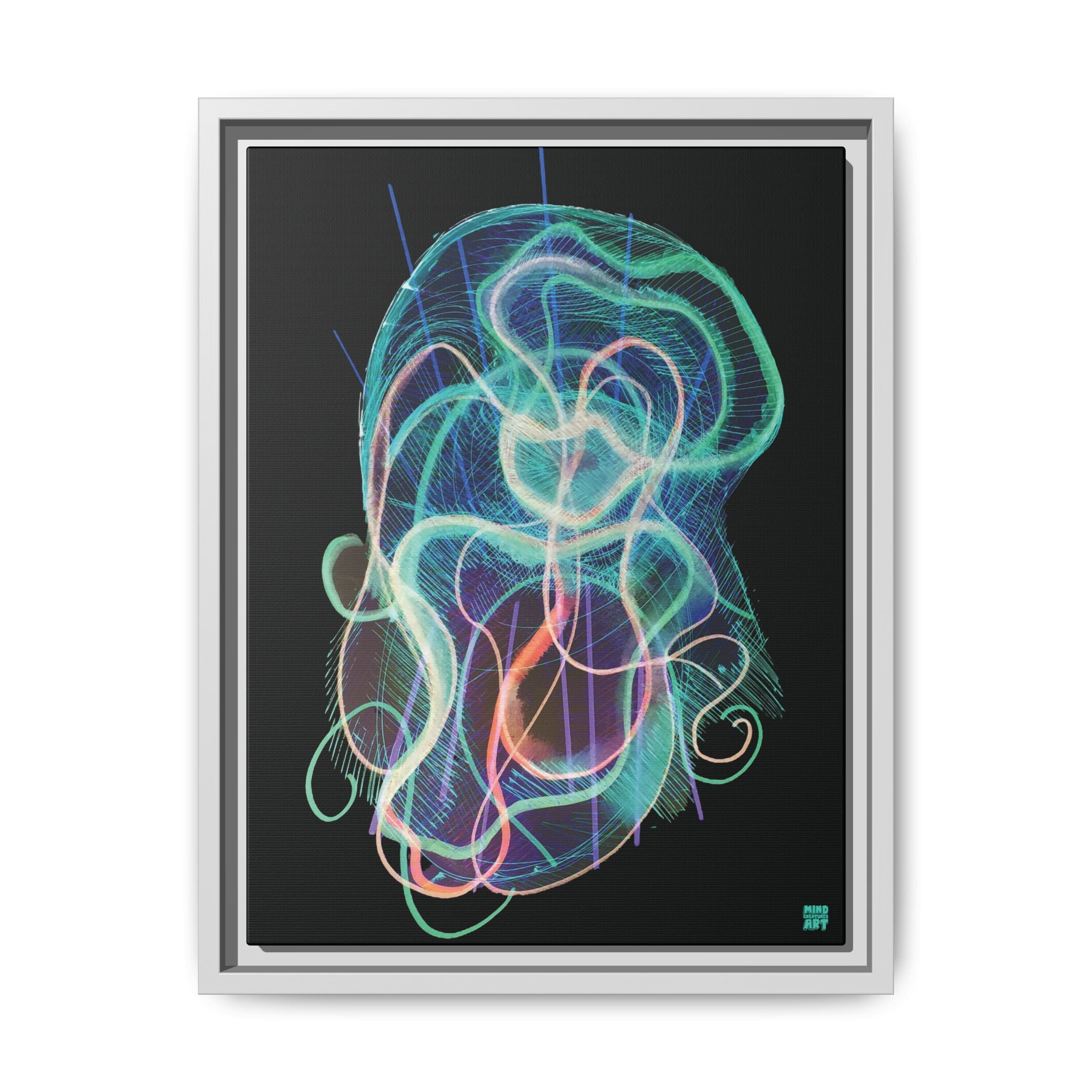 Davy Jones (Electric Teal, Black Background) Matte Canvas, Framed