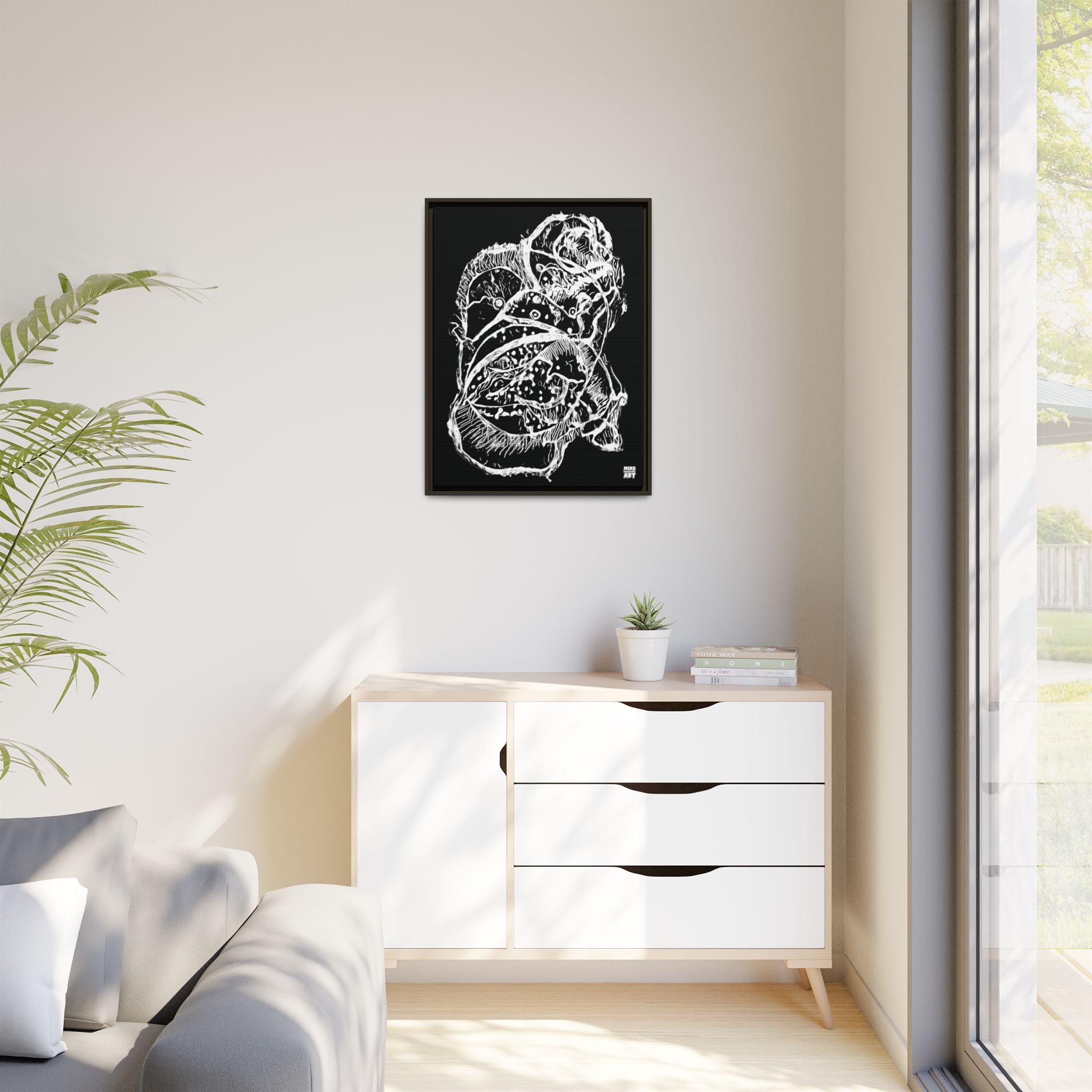 Exploration (White, Black Background) Matte Canvas, Framed