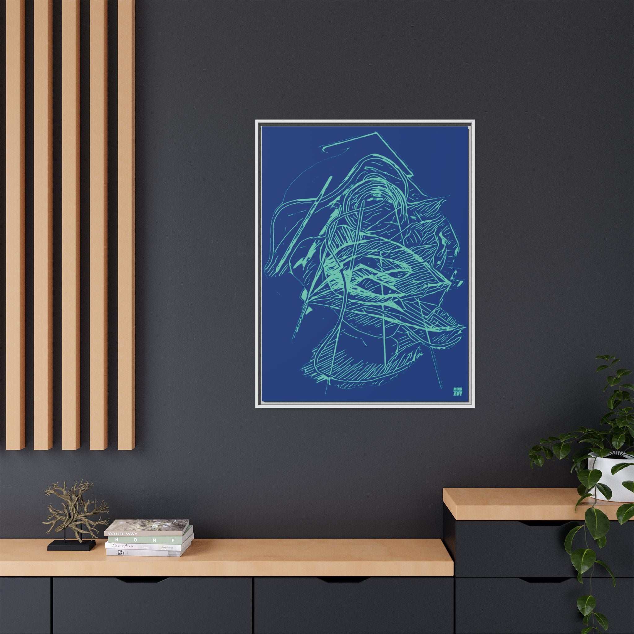Dive Reflex (Teal, Dark Blue Background) Matte Canvas, Framed