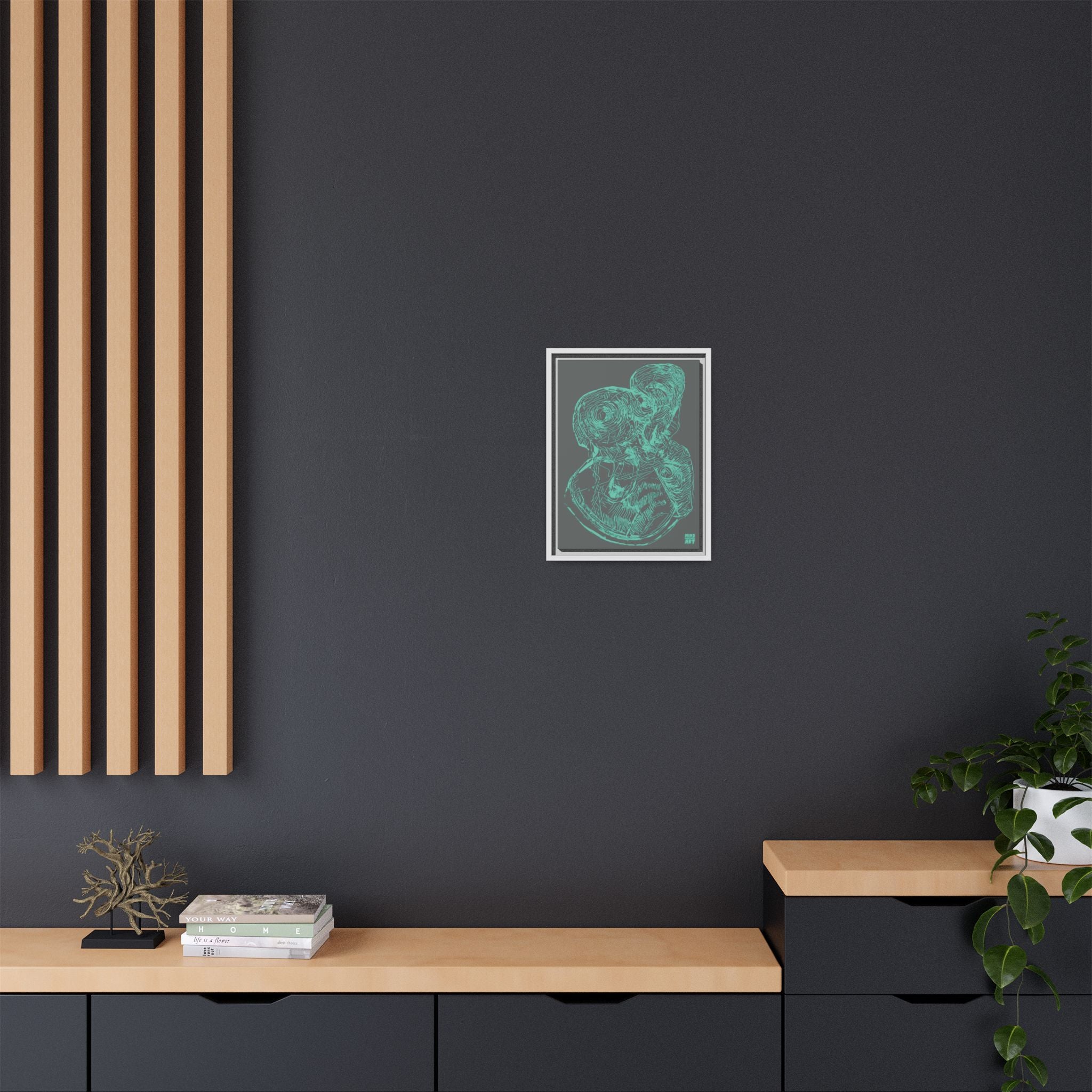 Curiosity (Teal, Dark Gray Background) Matte Canvas, Framed