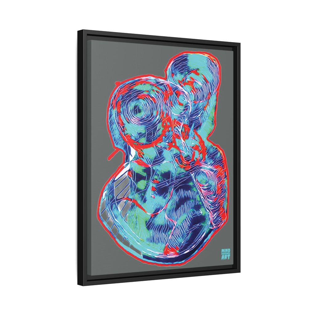 Curiosity (Red & Teal, Dark Gray Background) Matte Canvas, Framed