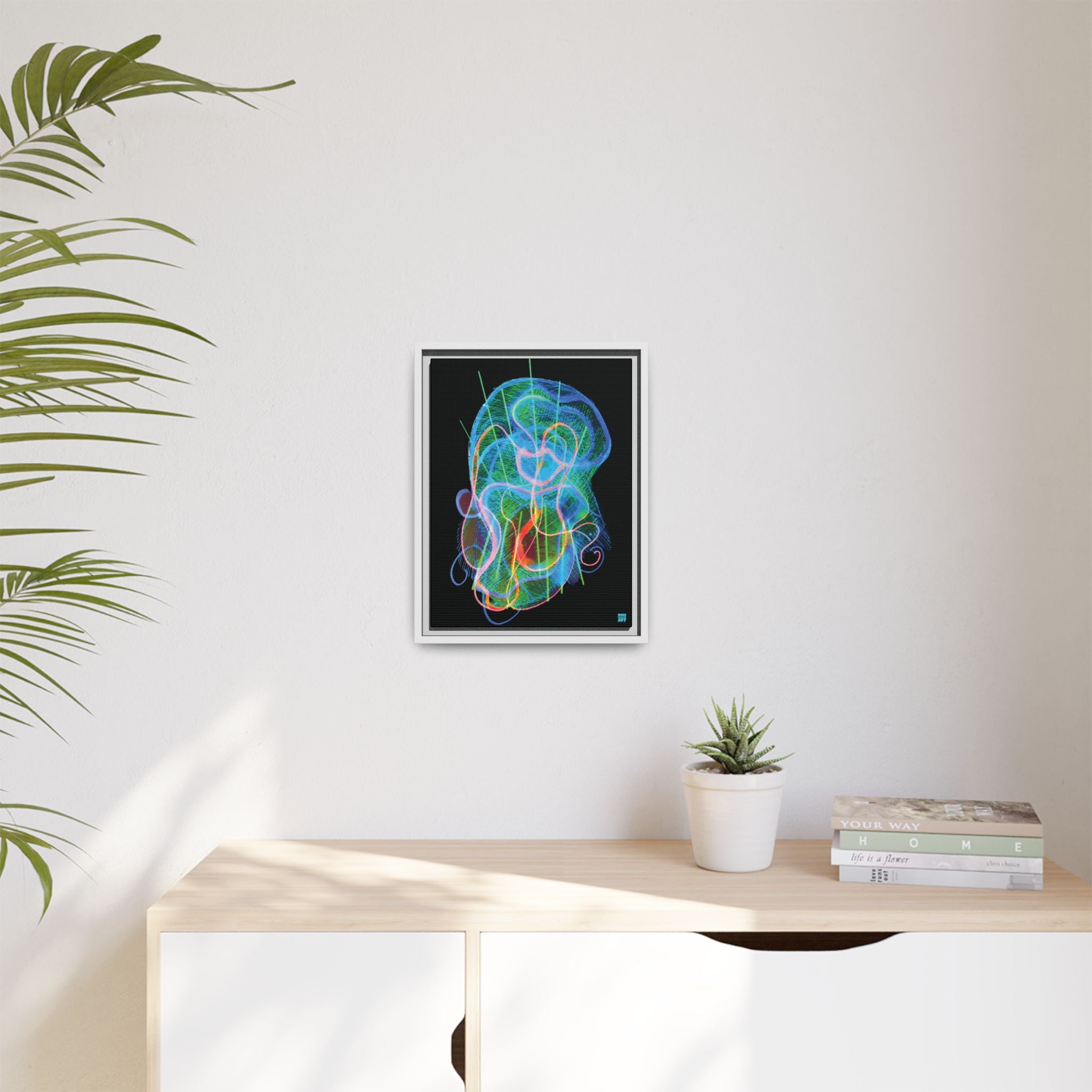Davy Jones (Electric Blue & Green, Black Background) Matte Canvas, Framed