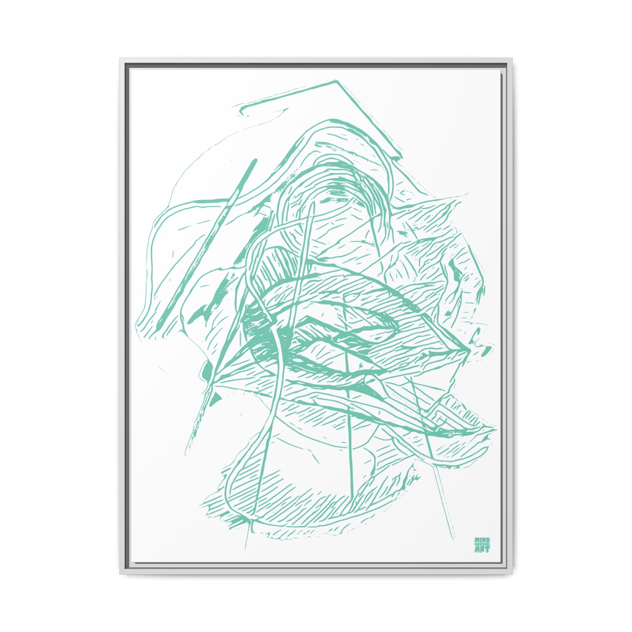 Dive Reflex (Teal, White Background) Matte Canvas, Framed