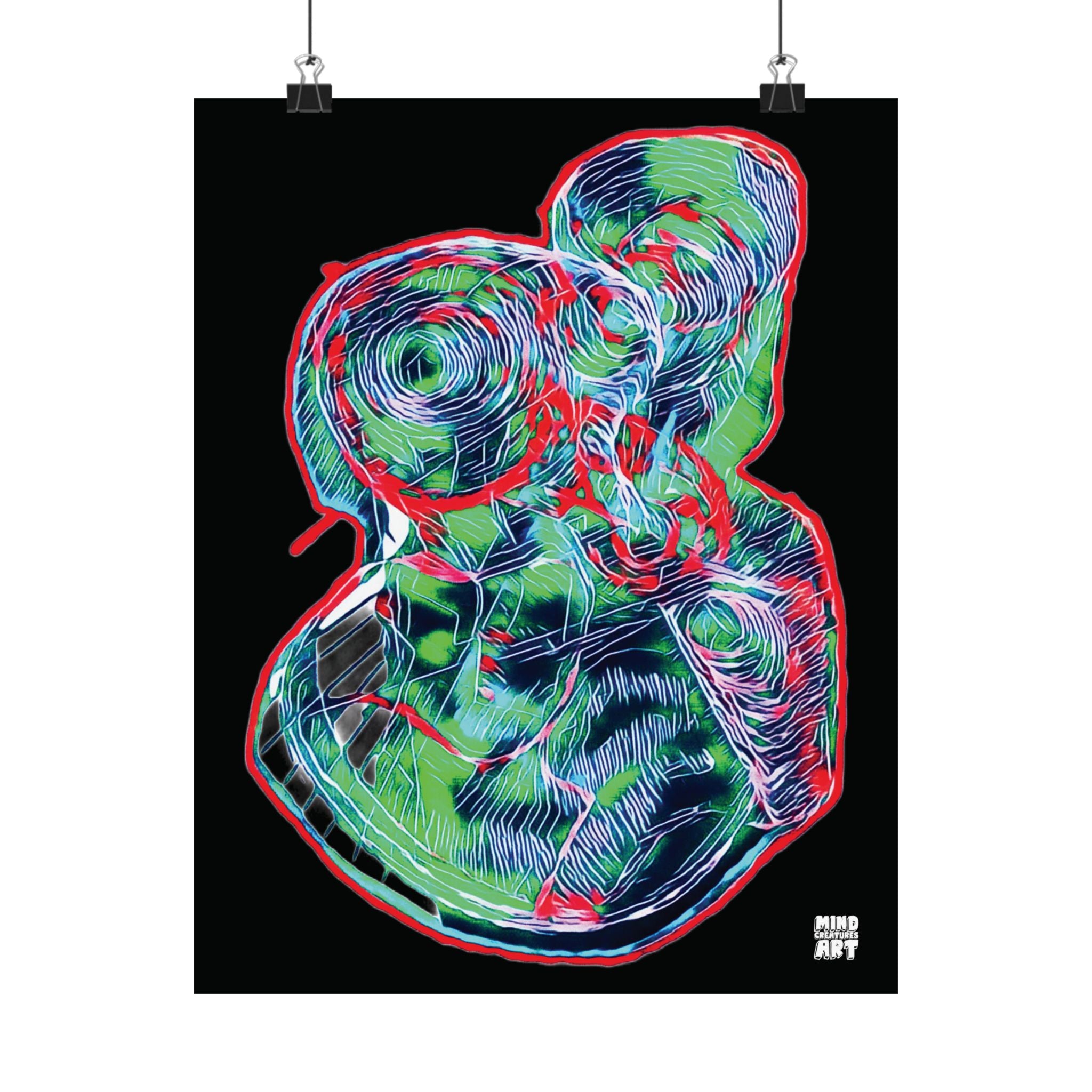Curiosity (Red & Green, Black Background) Matte Poster