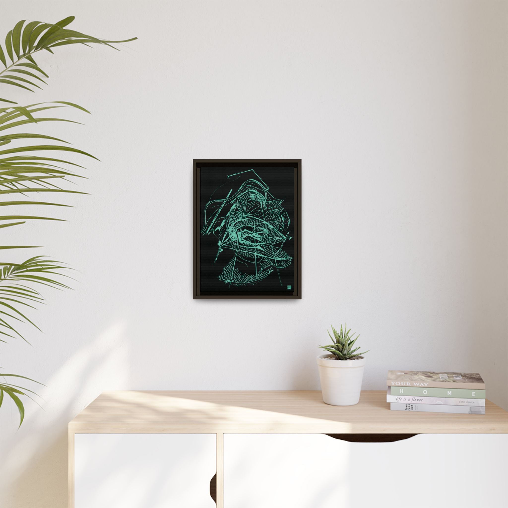 Dive Reflex (Teal, Black Background) Matte Canvas, Framed