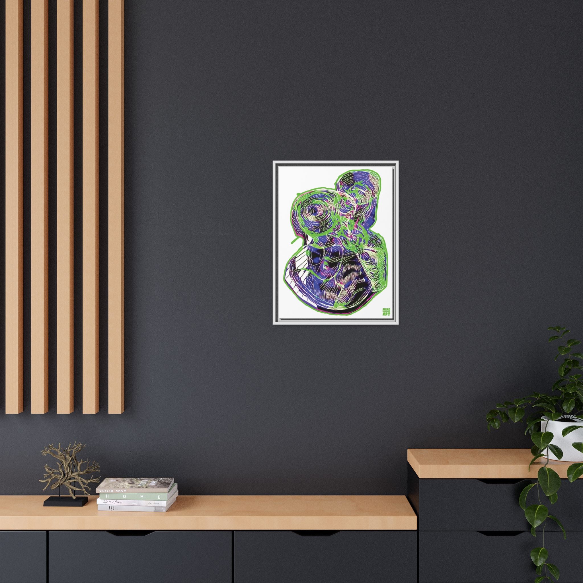 Curiosity (Electric Green, White Background) Matte Canvas, Framed