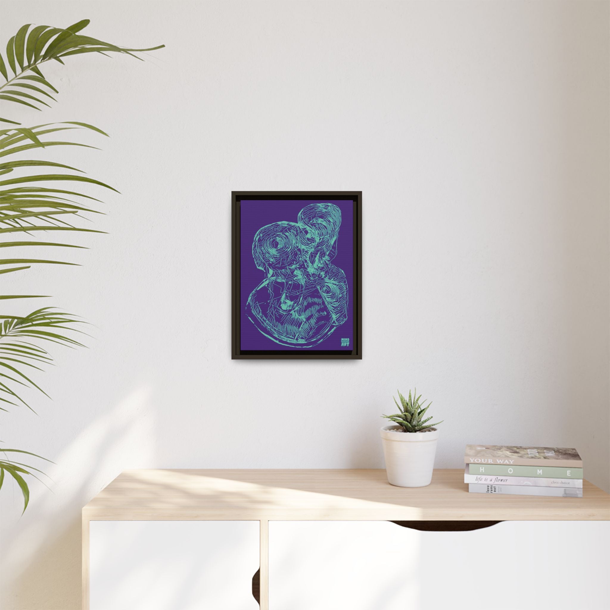 Curiosity (Teal, Purple Background) Matte Canvas, Framed