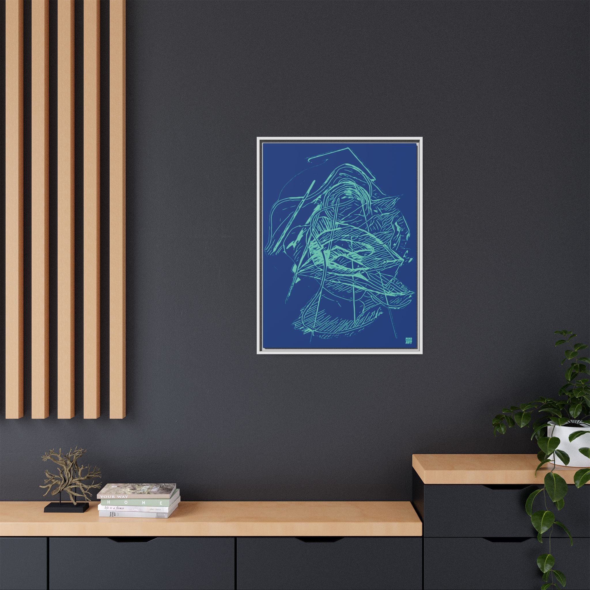 Dive Reflex (Teal, Dark Blue Background) Matte Canvas, Framed