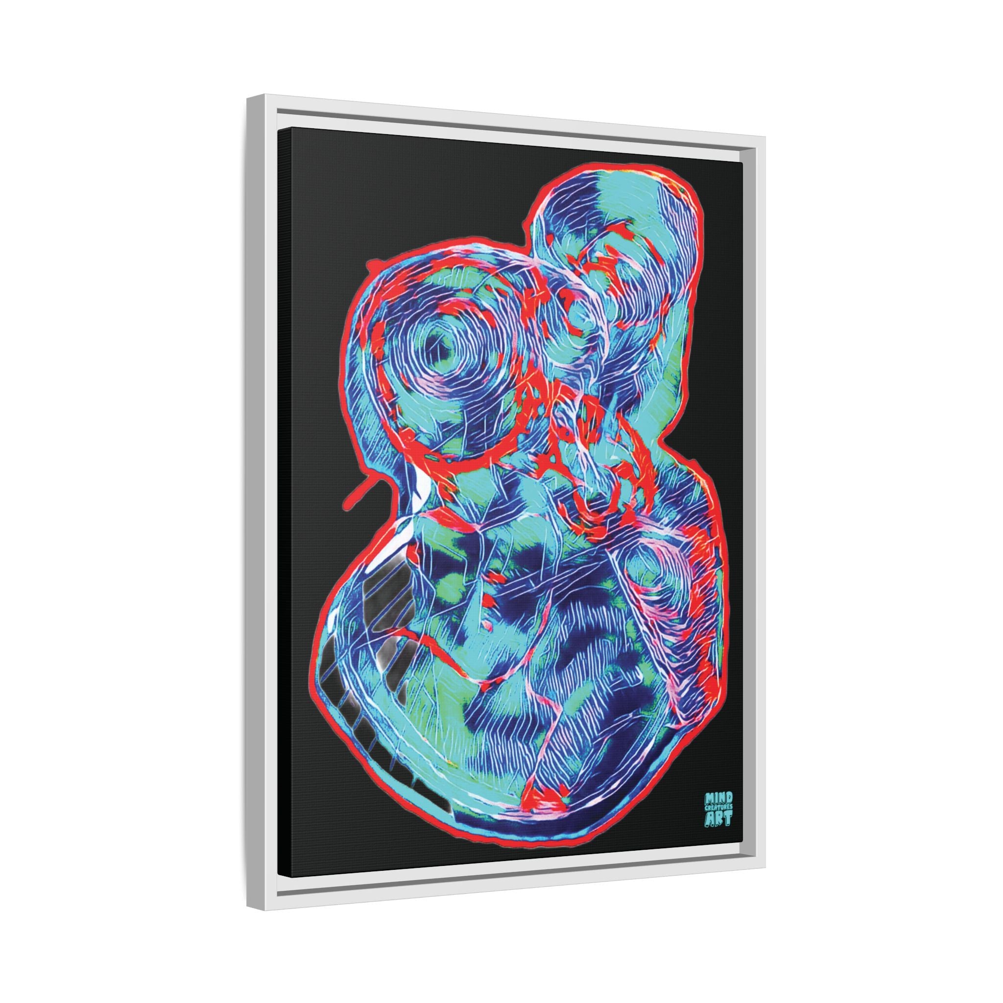 Curiosity (Red & Teal), Black Background) Matte Canvas, Framed