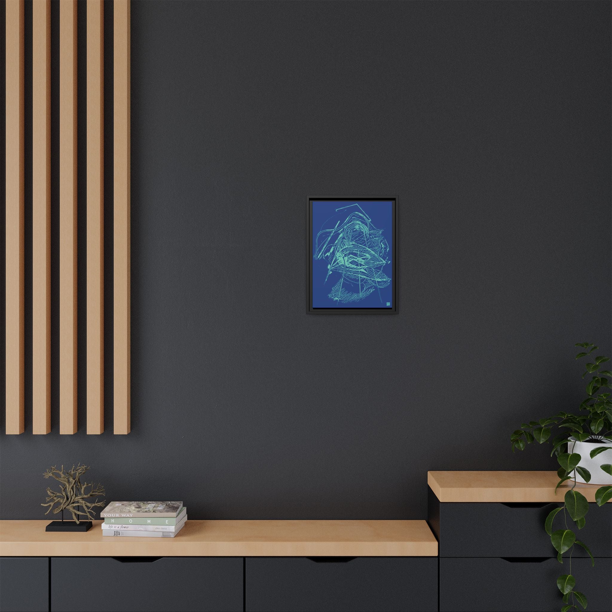 Dive Reflex (Teal, Dark Blue Background) Matte Canvas, Framed