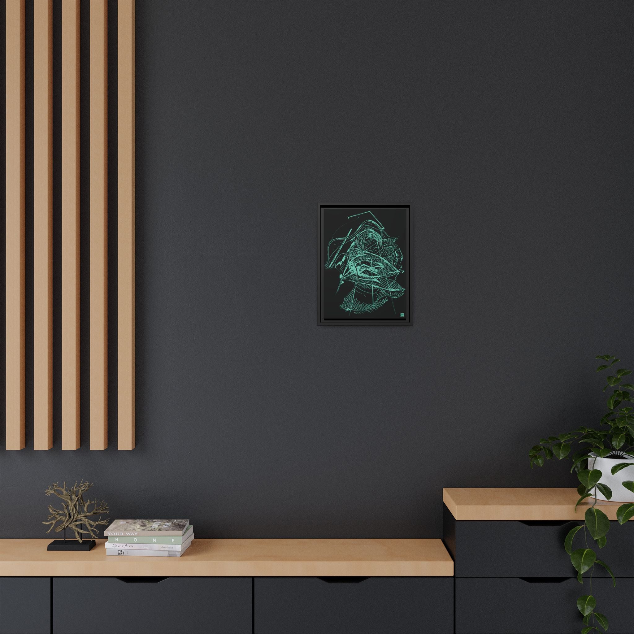 Dive Reflex (Teal, Black Background) Matte Canvas, Framed